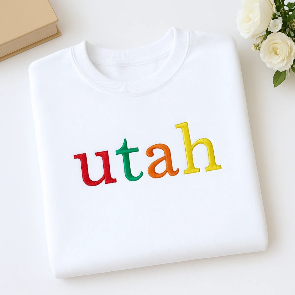 Custom Utah State Sweatshirt - Rainbow Embroidered Letters - Beehive State Pride Gift - Image 4