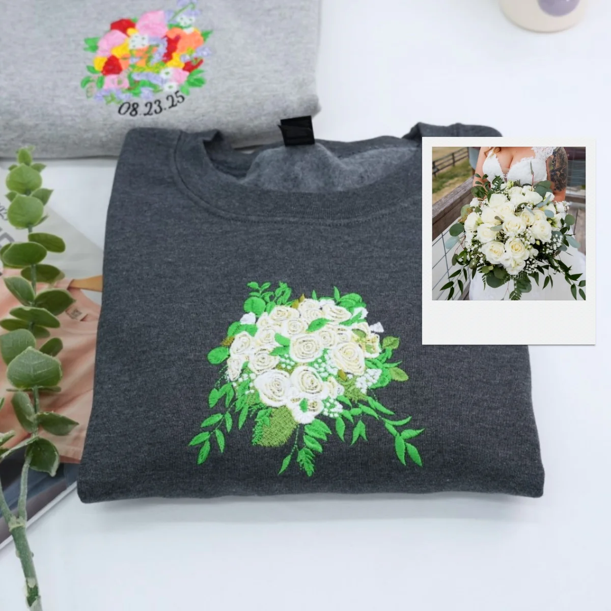Custom Wedding Bouquet Sweatshirt - Bridal Embroidered Date Hoodie - Perfect Bride Anniversary Gift - Image 4