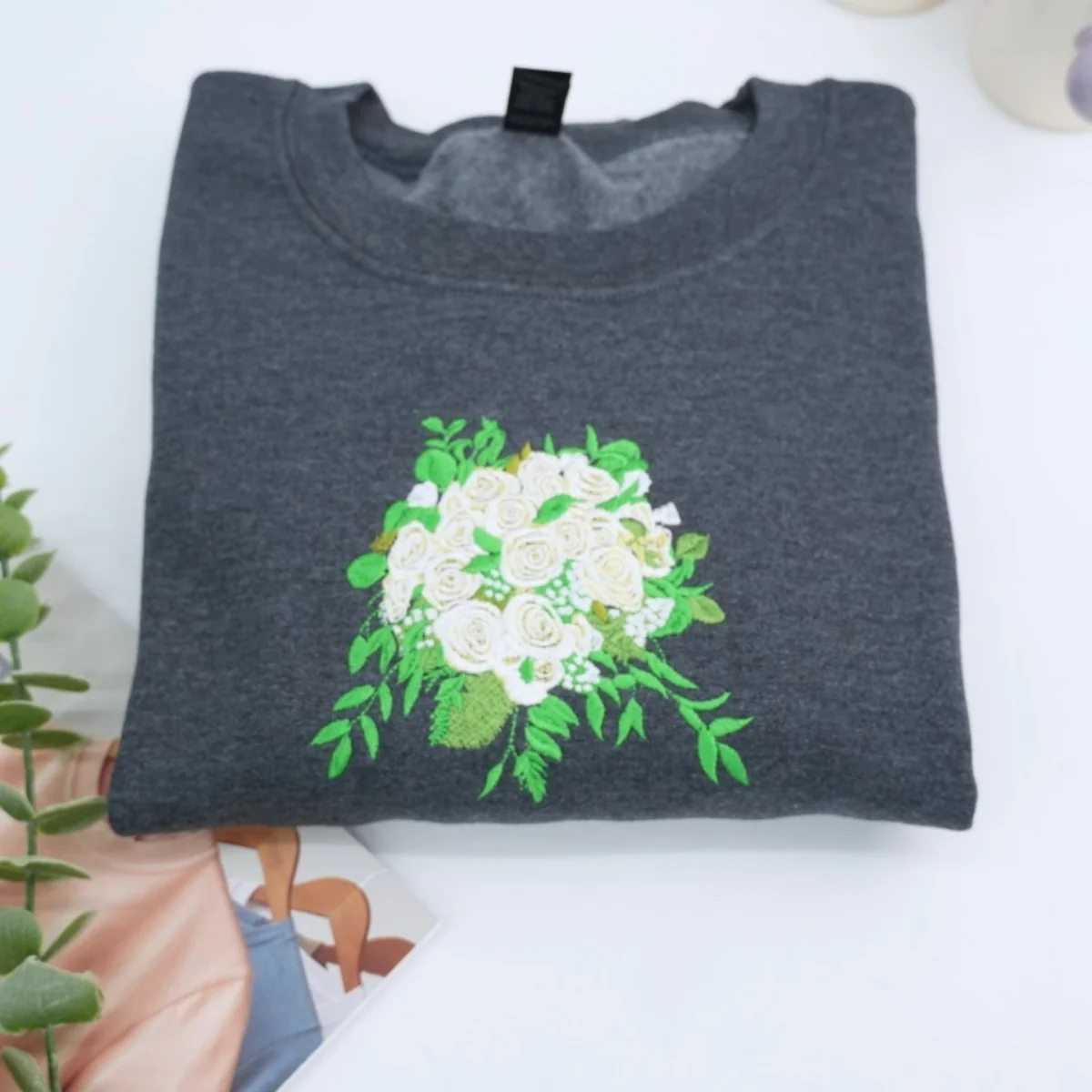 Custom Wedding Bouquet Sweatshirt - Bridal Embroidered Date Hoodie - Perfect Bride Anniversary Gift - Image 6