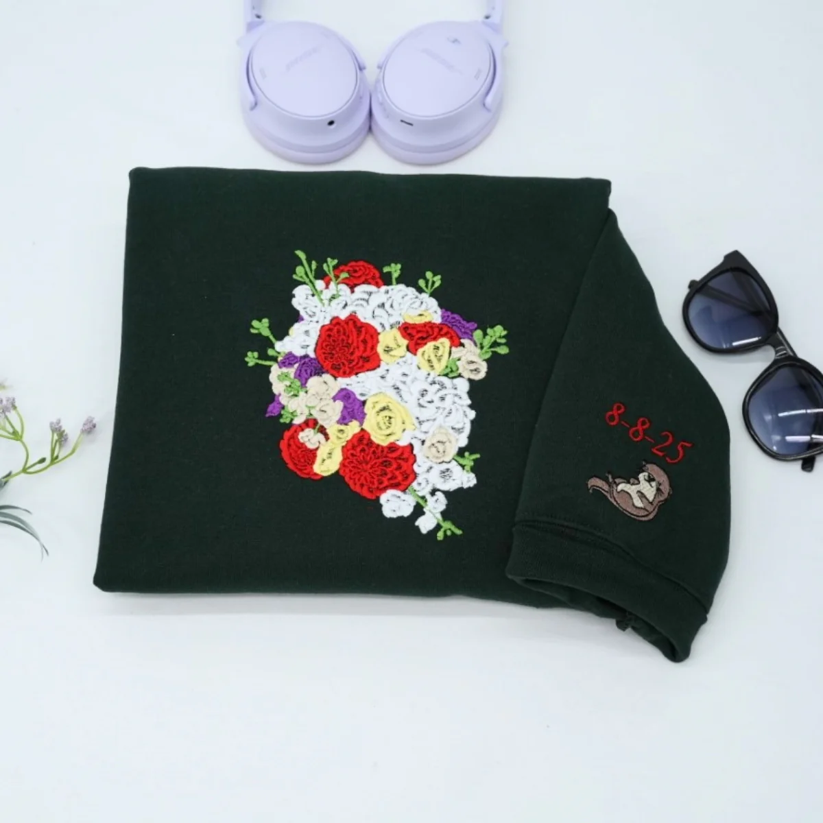 Custom Wedding Bouquet Sweatshirt - Personalized Bride Embroidered Hoodie - Wedding Date Keepsake - Image 5