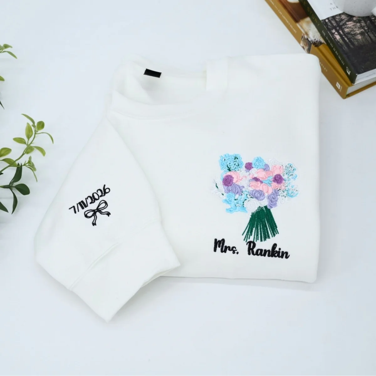 Custom Wedding Bouquet Sweatshirt - Personalized Bride Embroidered Crewneck - Bridal Keepsake Gift - Image 3