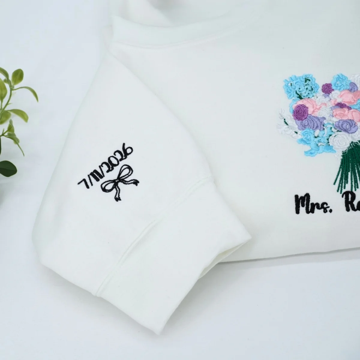 Custom Wedding Bouquet Sweatshirt - Personalized Bride Embroidered Crewneck - Bridal Keepsake Gift - Image 4