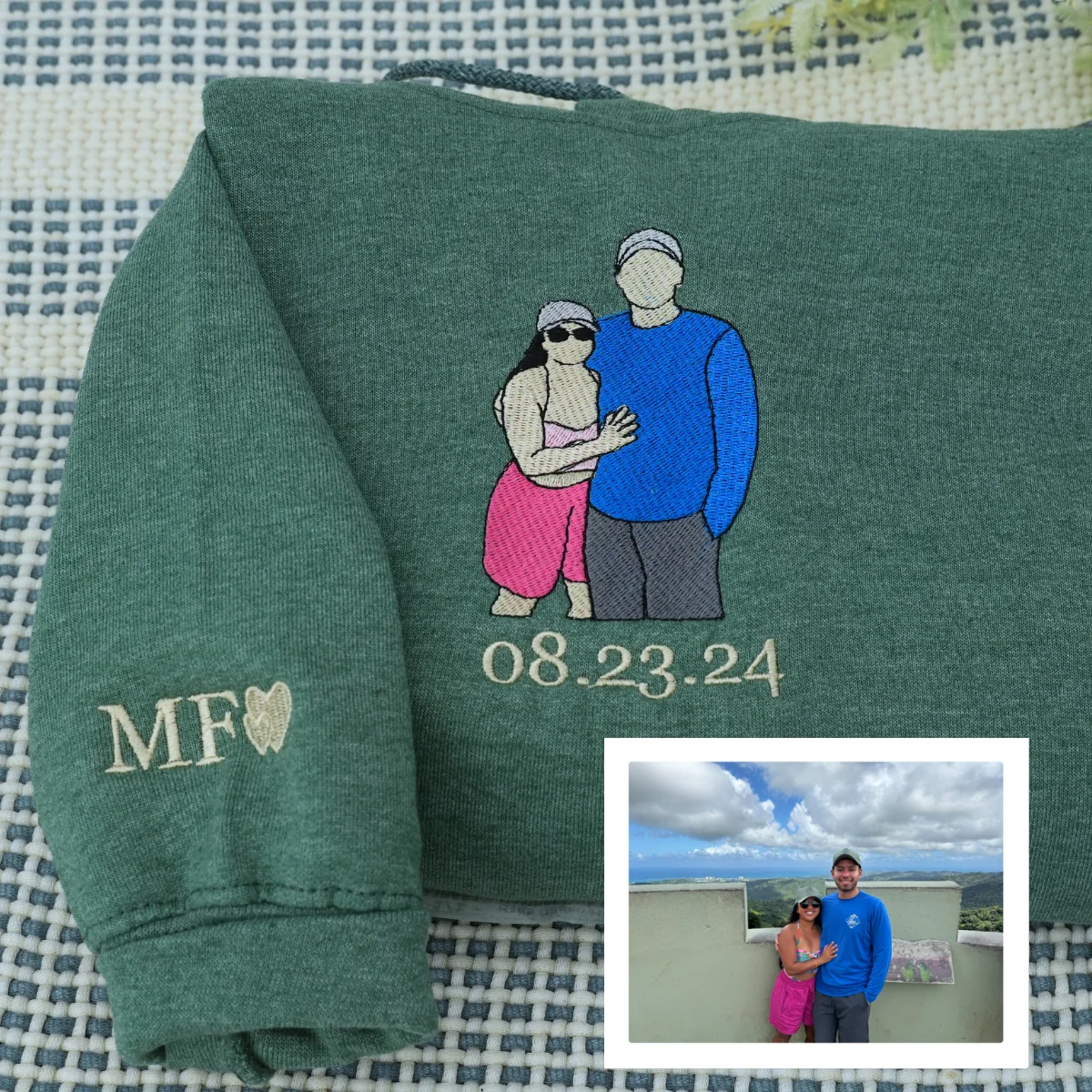 Custom Embroidered Wedding Portrait Sweatshirt – Personalized Bride & Groom Photo Sweatshirt with Roman Numeral Date – Unique Wedding or Anniversary Gift - Image 4