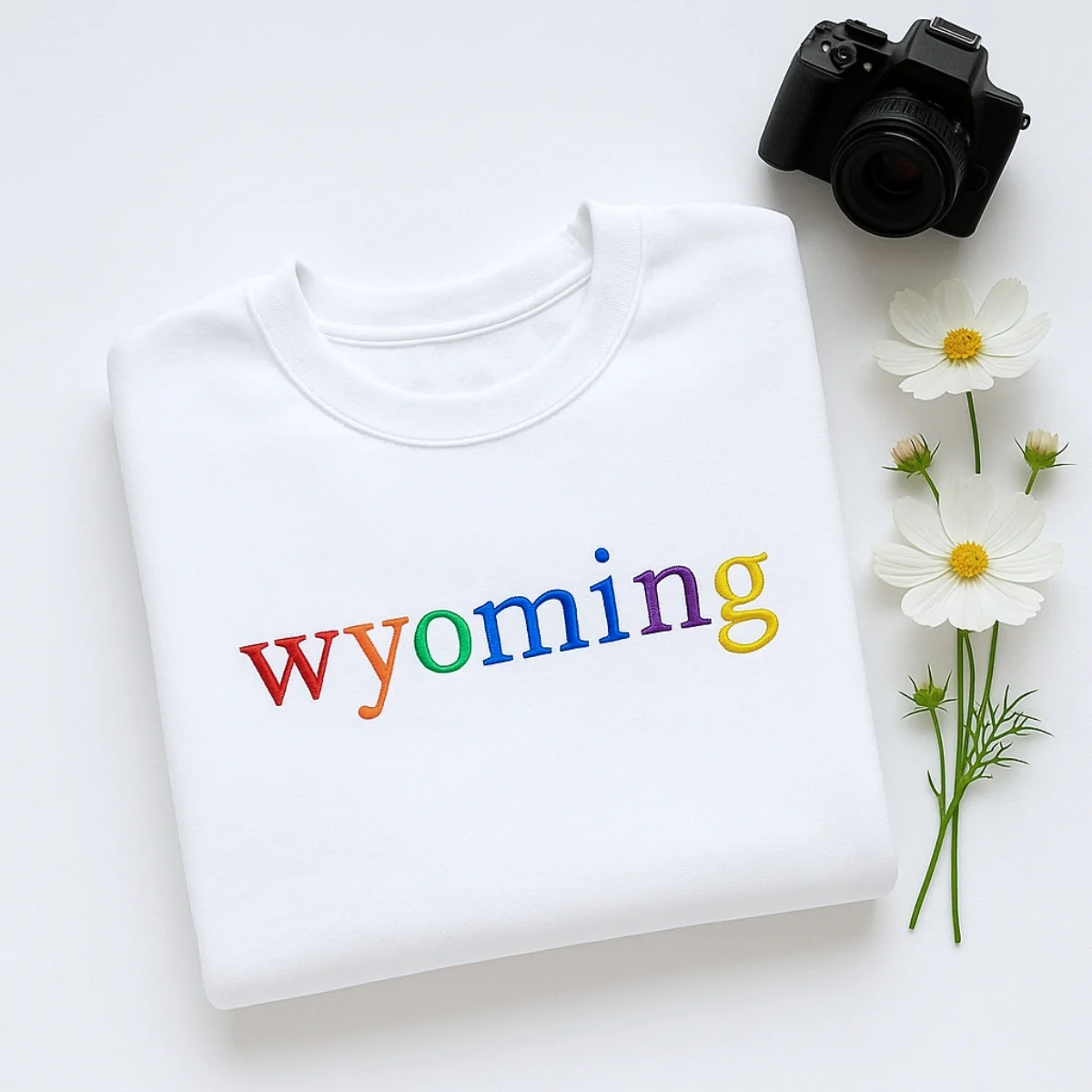 Custom Wyoming State Sweatshirt - Rainbow Embroidered Letters - Cowboy State Pride Gift - Image 2