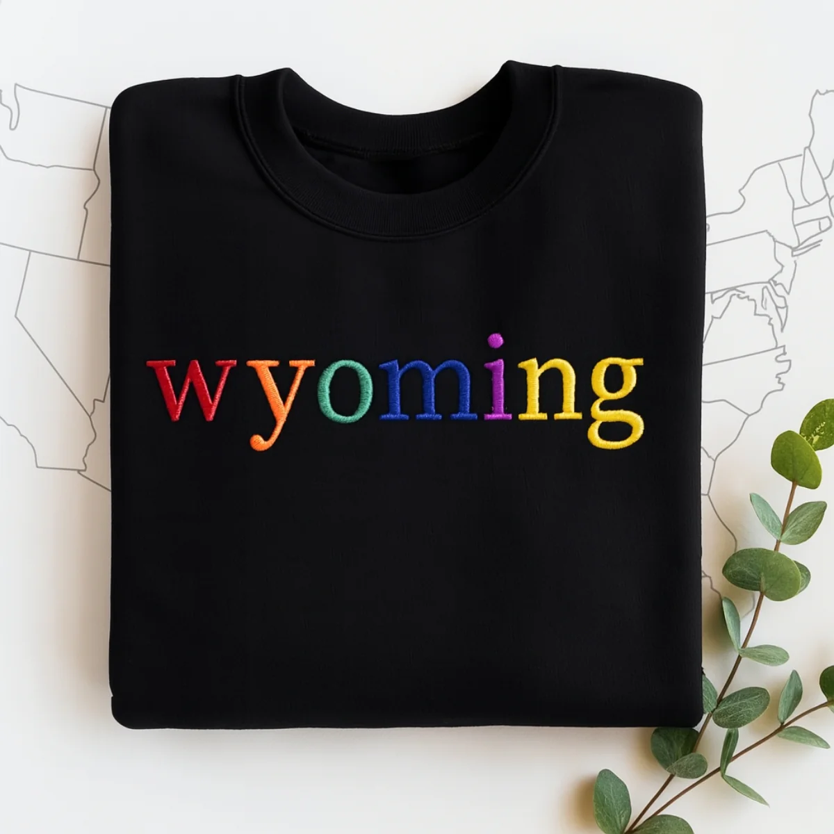 Custom Wyoming State Sweatshirt - Rainbow Embroidered Letters - Cowboy State Pride Gift - Image 3