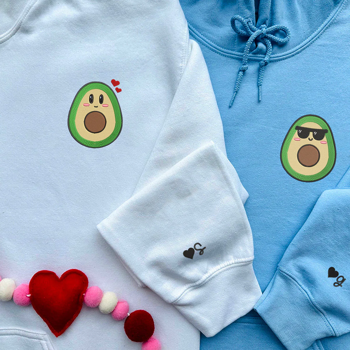 Custom Couple Matching Cute Avocado Embroidered Hoodies - Image 3