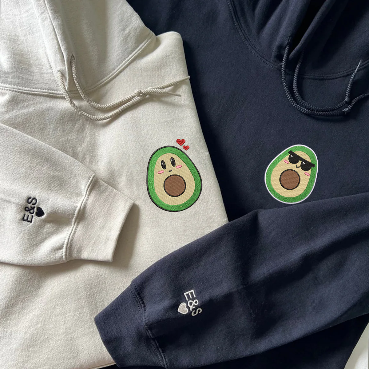 Custom Couple Matching Cute Avocado Embroidered Hoodies - Image 4