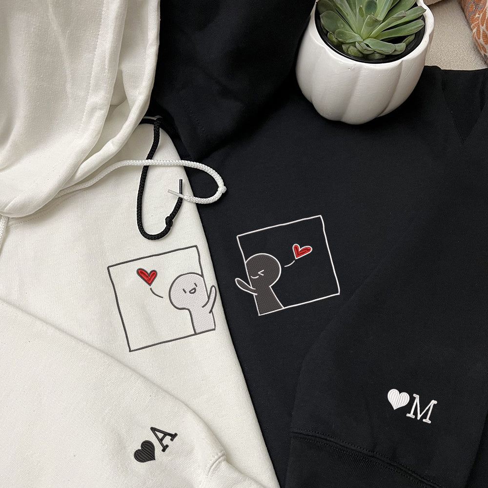 Cute Cartoon Custom Embroidered Matching Hoodies For Couples - Image 2