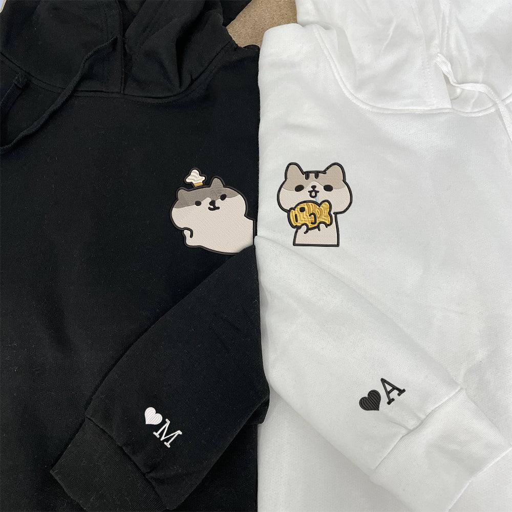 Cute Cat Custom Embroidered Matching Hoodies For Couples - Image 2