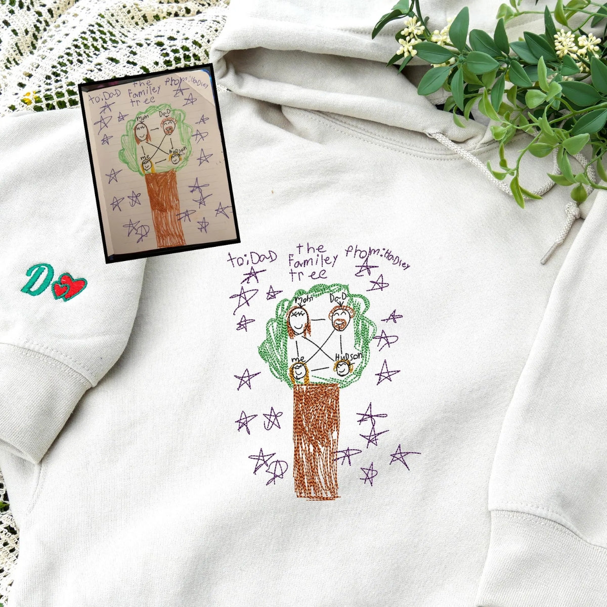 Cute Child Drawing Embroidered Sweatshirts - Adorable Kids Animal Artwork to Embroidery - Sweet Family Keepsake - Image 2