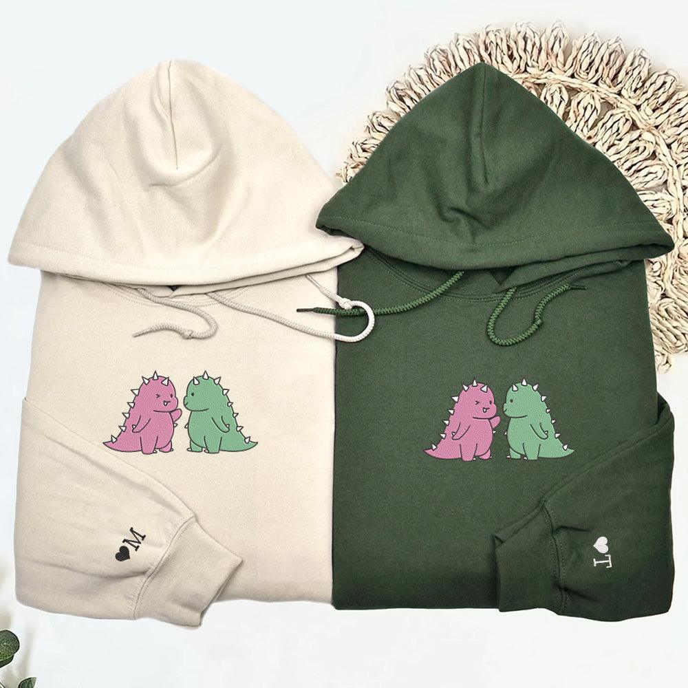 Cute Dinosaur Couple Custom Embroidered Matching Hoodies For Couples - Image 3