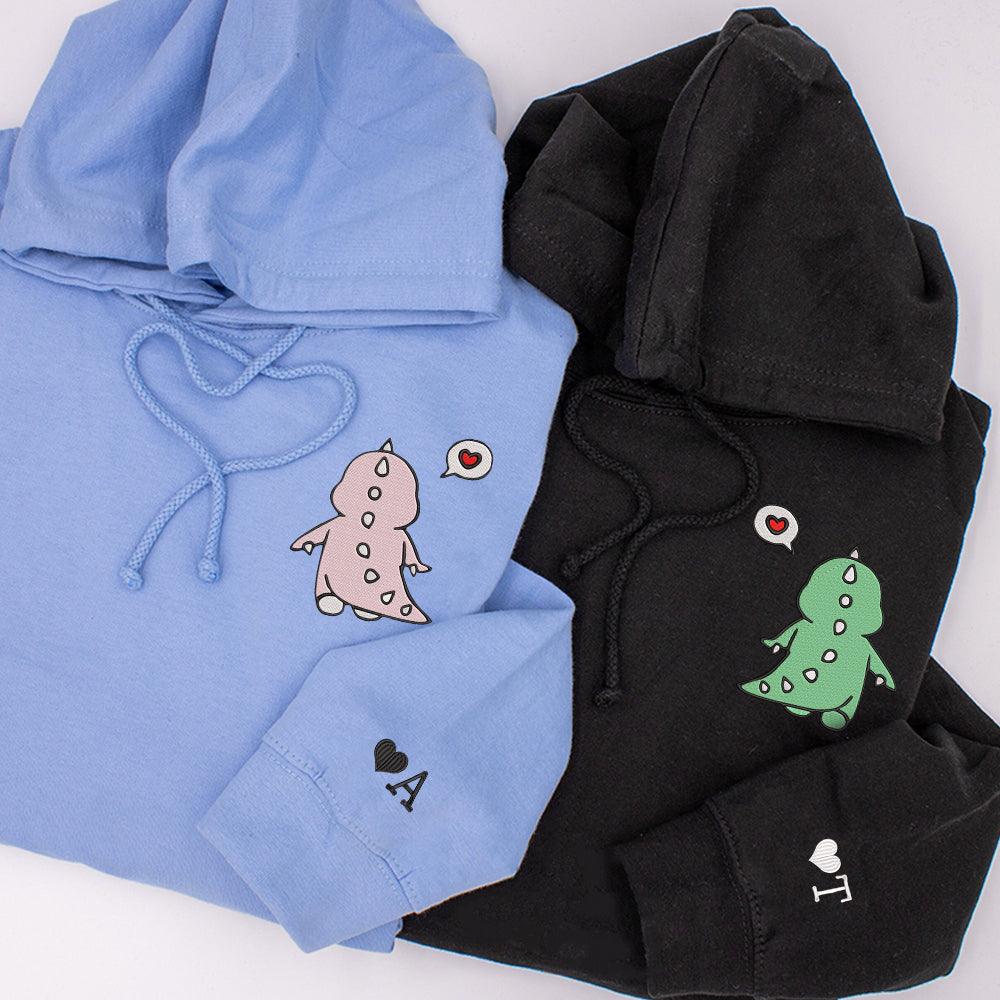 Cute Dinosaur Couple Custom Embroidered Matching Hoodies For Couples - Image 3