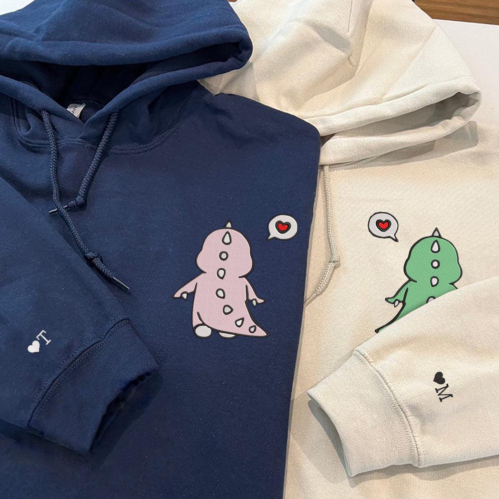 Cute Dinosaur Couple Custom Embroidered Matching Hoodies For Couples - Image 4
