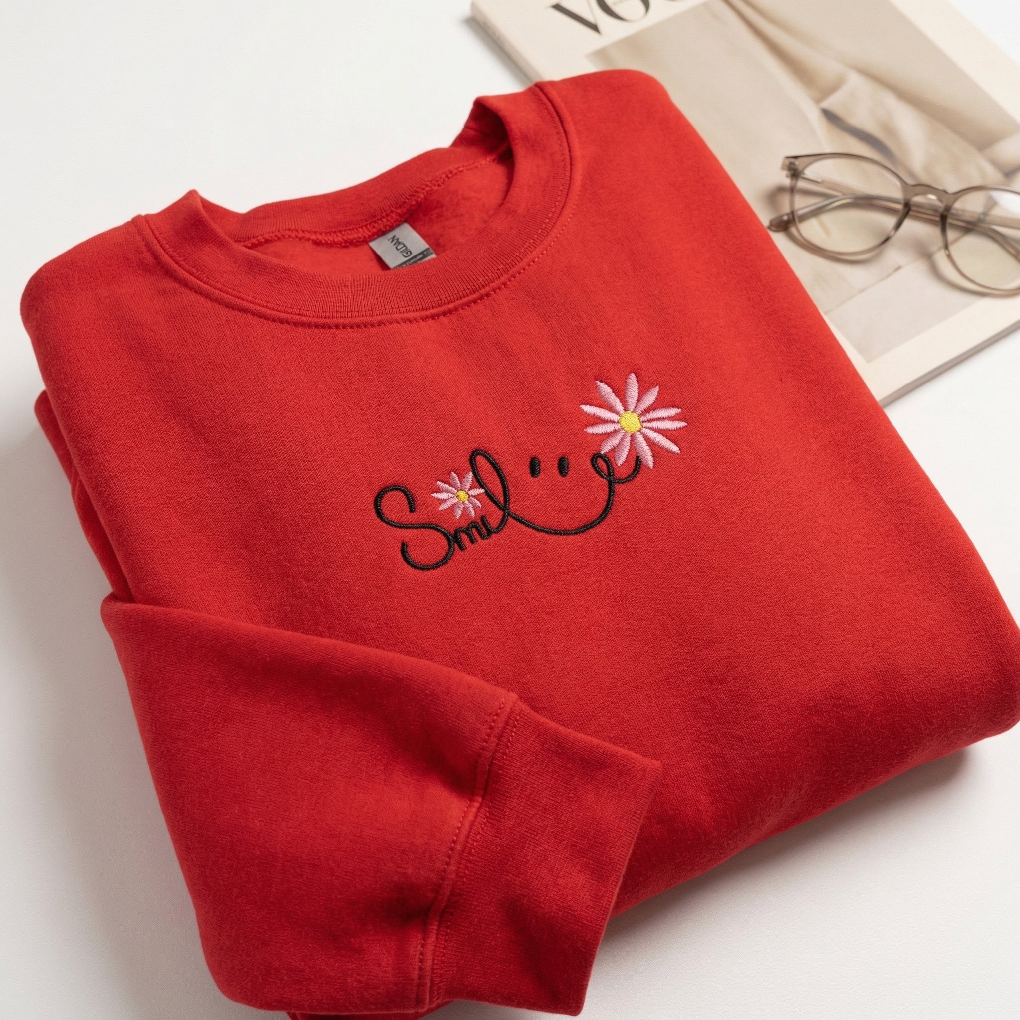 Cute Embroidered Smile Hoodie - Happy Face Sweatshirt - Image 4