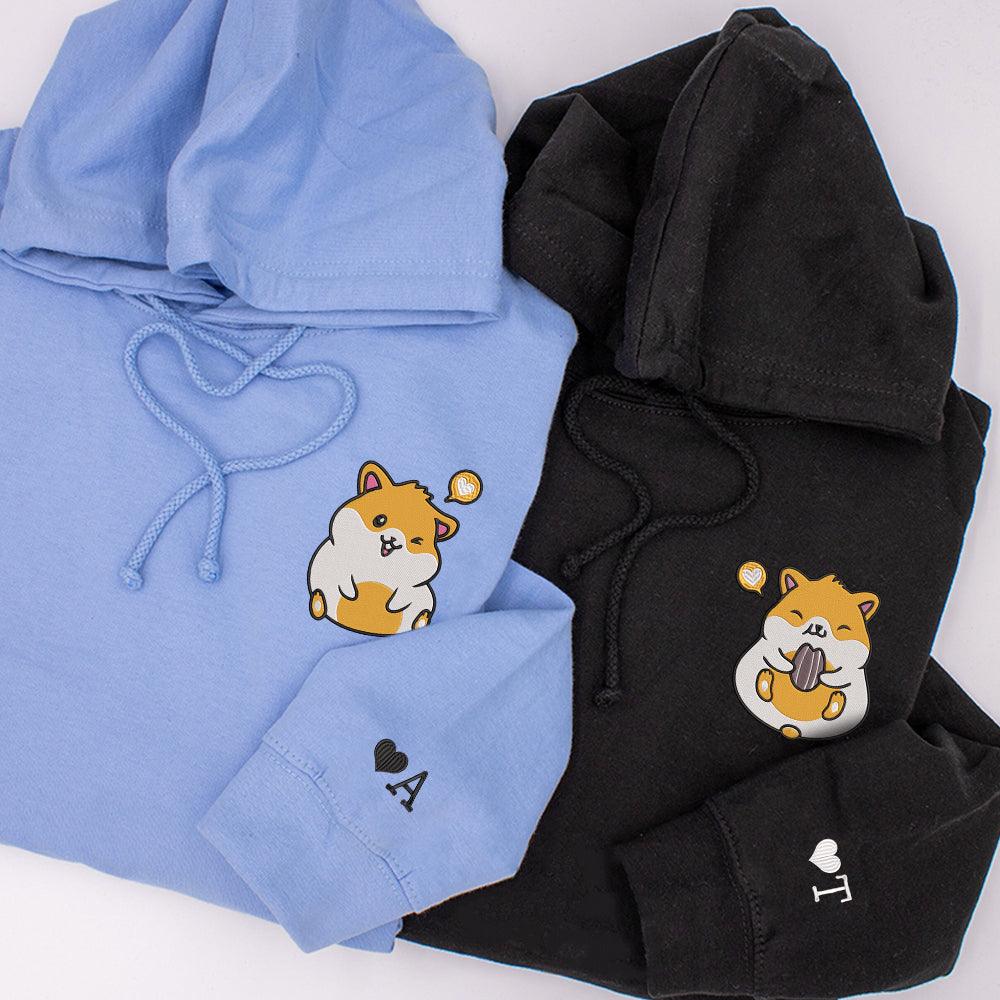 Cute Hamster Heart Custom Embroidered Matching Hoodies For Couples - Image 2