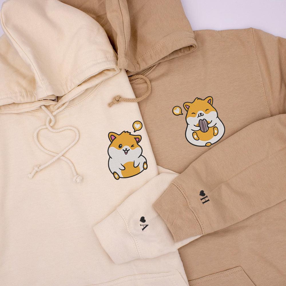 Cute Hamster Heart Custom Embroidered Matching Hoodies For Couples - Image 3