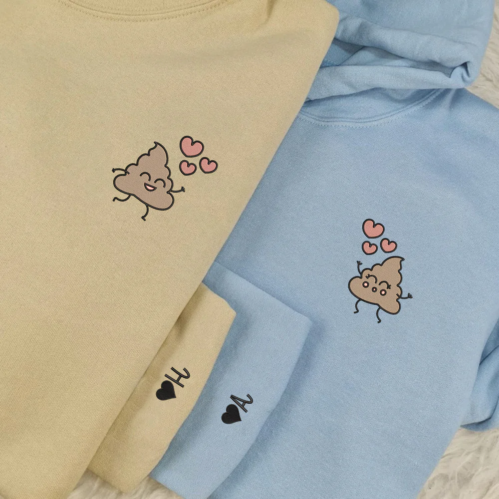 Cute Shit Cartoon Custom Embroidered Matching Hoodies For Couples - Image 2