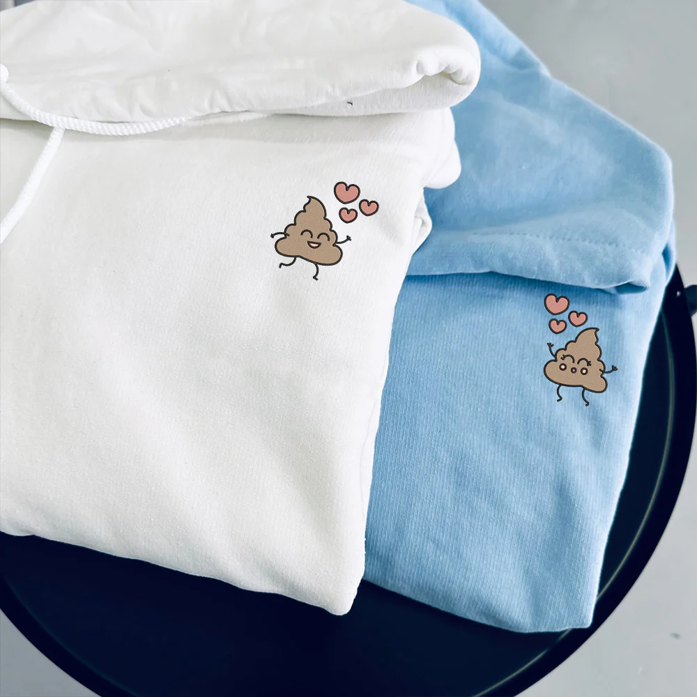 Cute Shit Cartoon Custom Embroidered Matching Hoodies For Couples - Image 3
