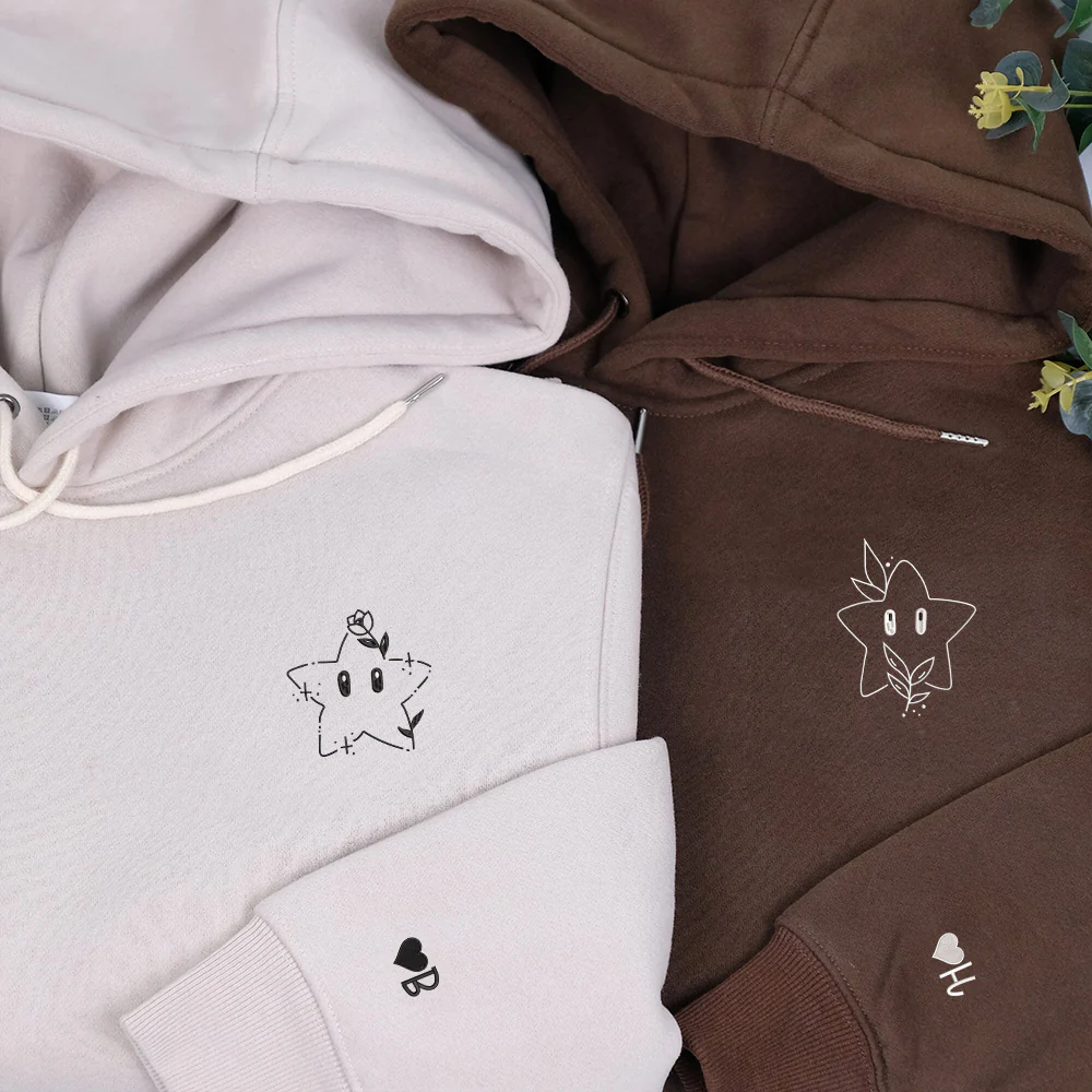 Cute Stars Cartoon Custom Embroidered Matching Hoodies For Couples - Image 3