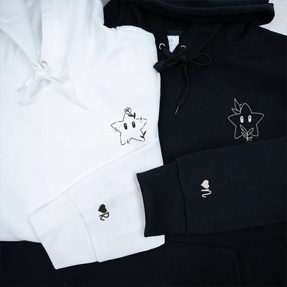 Cute Stars Cartoon Custom Embroidered Matching Hoodies For Couples - Image 4