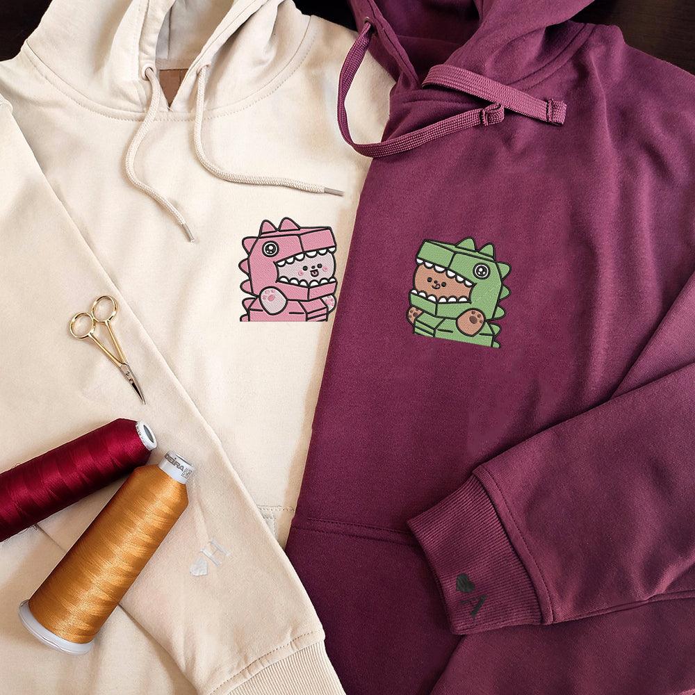 Cute T-Rex Costume Custom Embroidered Matching Hoodies For Couples - Image 2