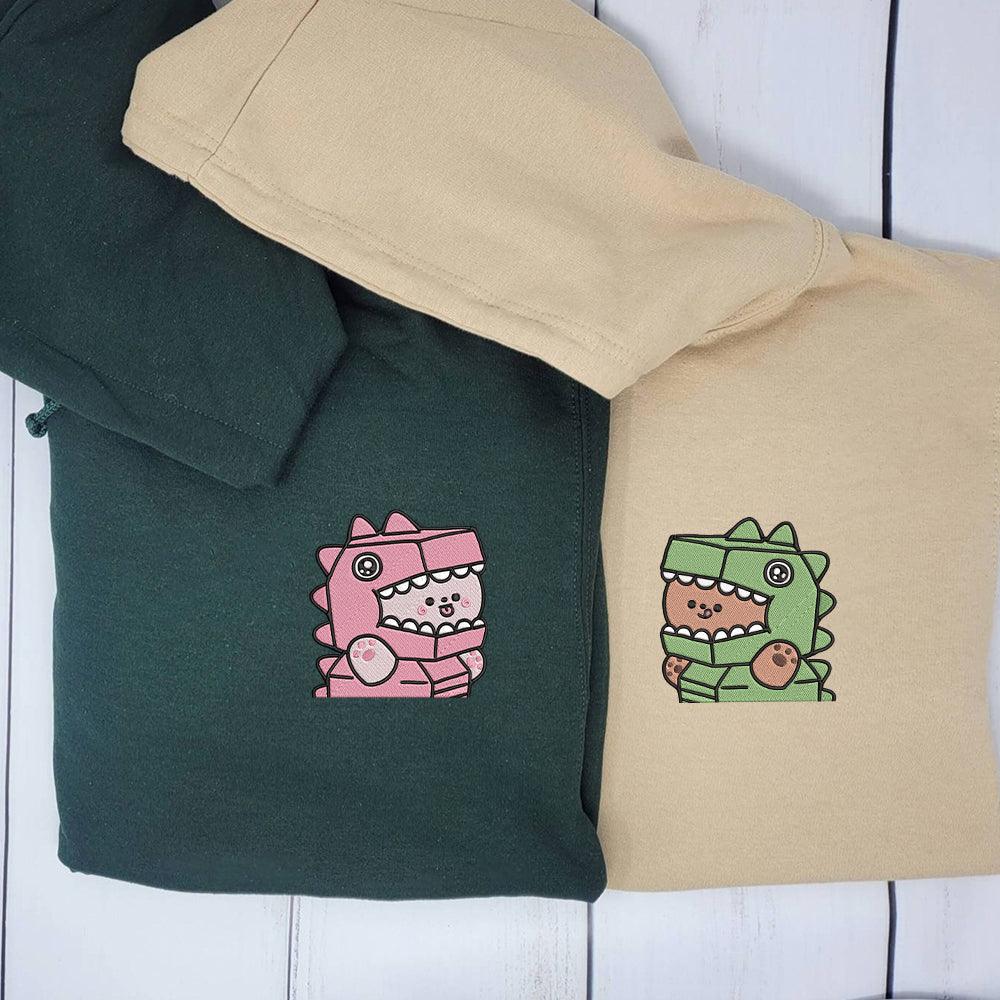 Cute T-Rex Costume Custom Embroidered Matching Hoodies For Couples - Image 3
