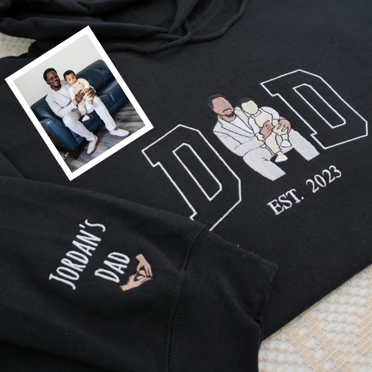 Dad Custom Portrait Hoodies - Father Family Embroidered Sweatshirts - Personalized Father's Day Gift