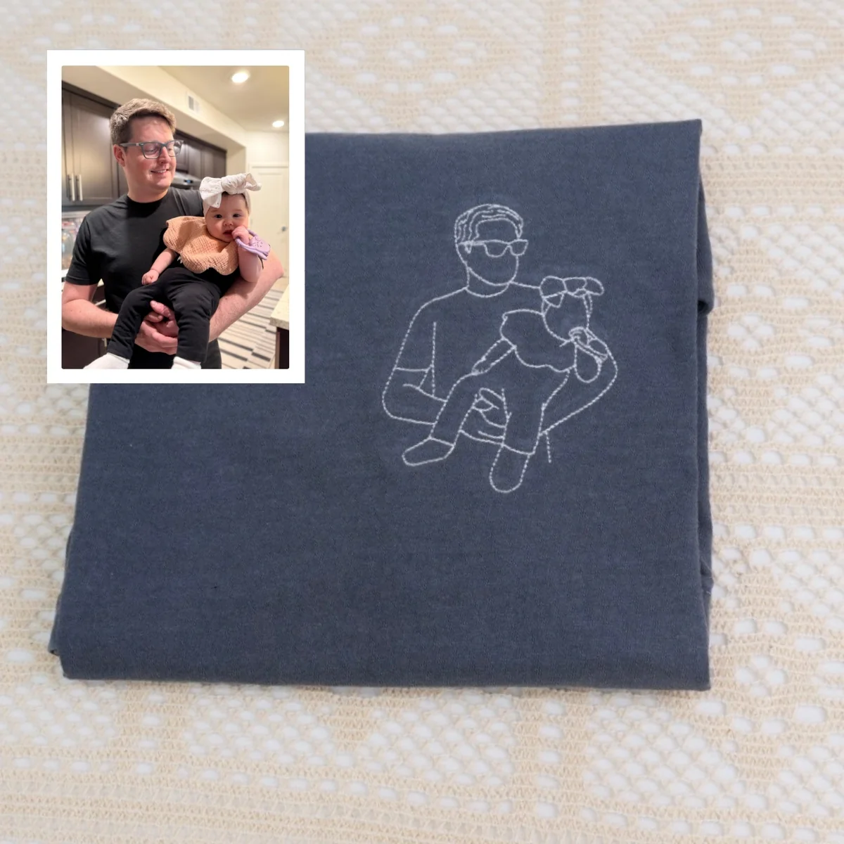 Dad Two Kids Custom T-Shirt - Father Children Outline Embroidered Shirt - Perfect Dad Gift - Image 4