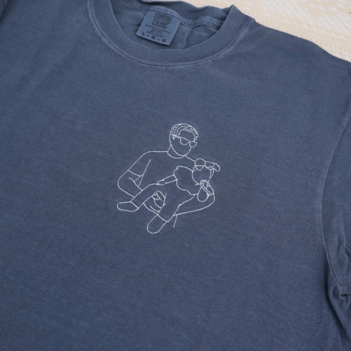 Dad Two Kids Custom T-Shirt - Father Children Outline Embroidered Shirt - Perfect Dad Gift - Image 5
