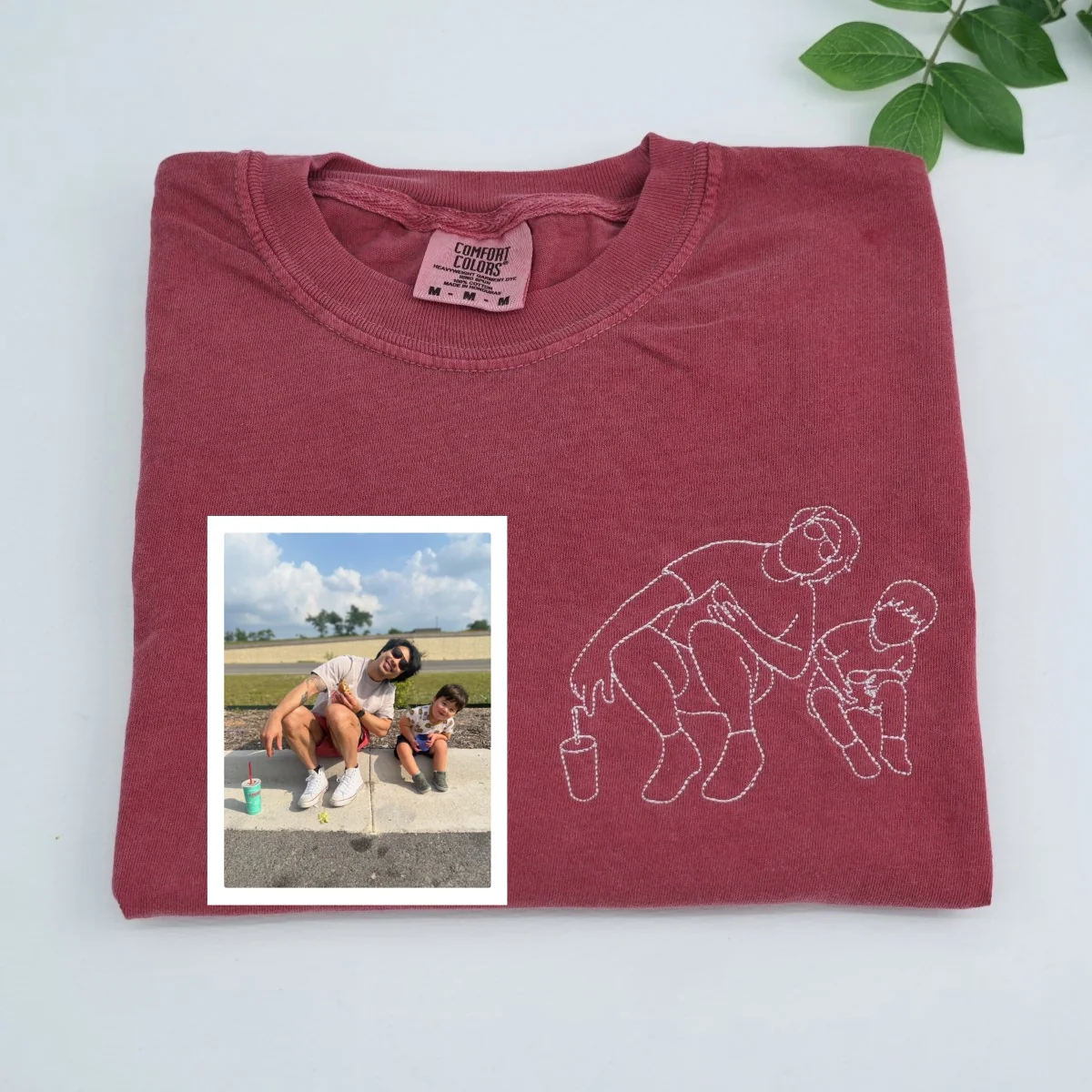 Dad Two Kids Custom T-Shirt - Father Children Outline Embroidered Shirt - Perfect Dad Gift - Image 6