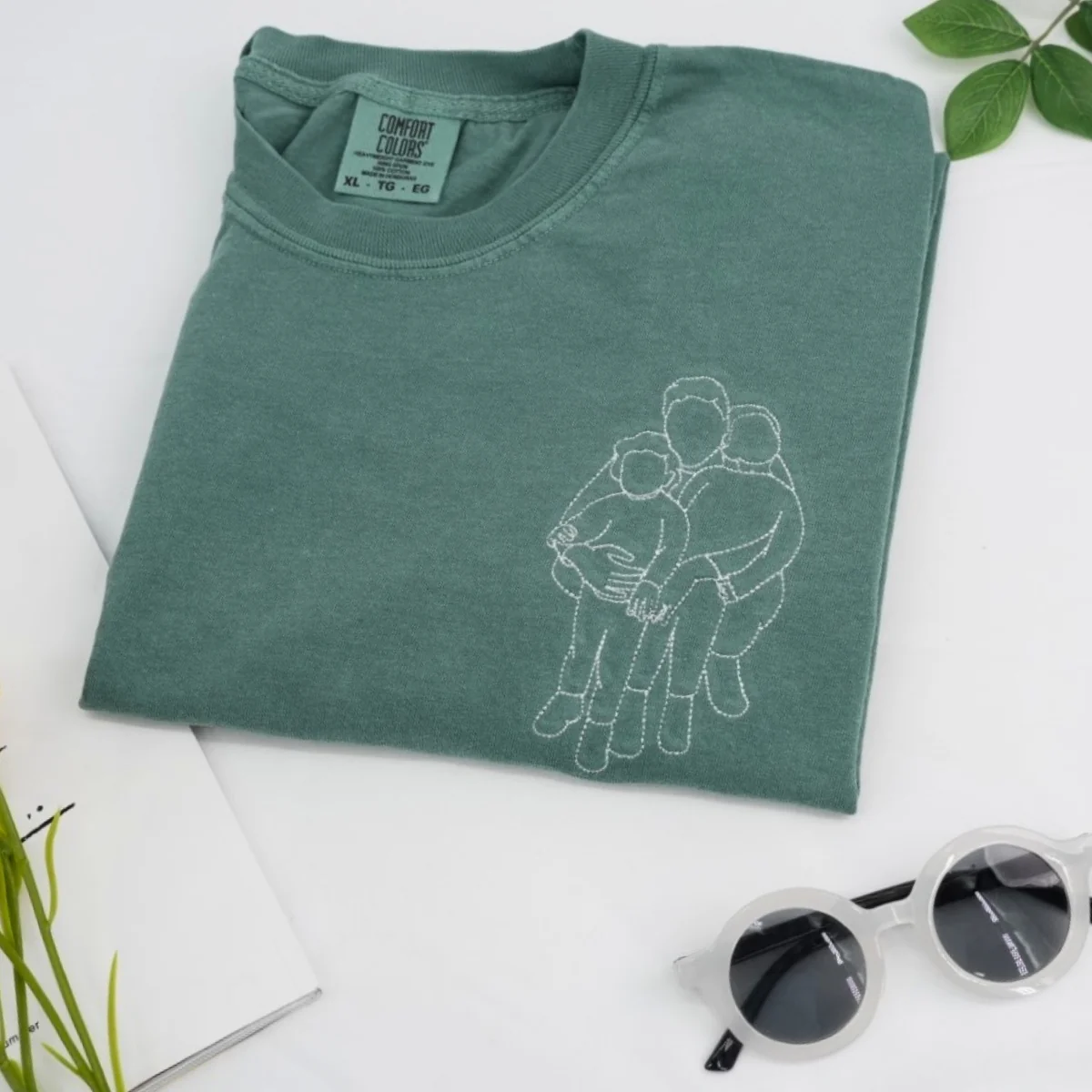 Dad Two Kids Custom T-Shirt - Father Children Outline Embroidered Shirt - Perfect Dad Gift - Image 7