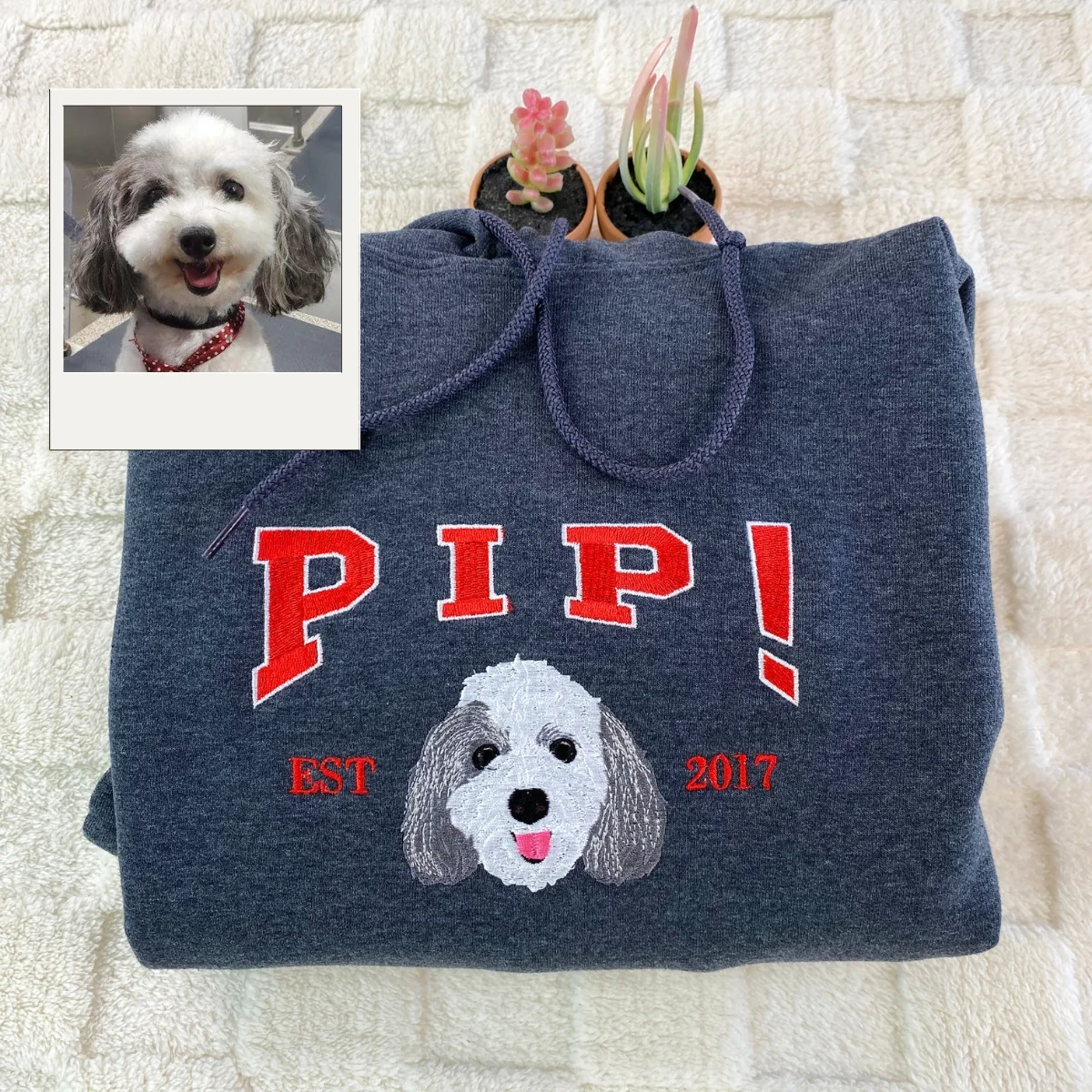 Dog Face Embroidered Hoodies - Custom Pet Varsity Sweatshirts - Personalized Dog Mom Apparel
