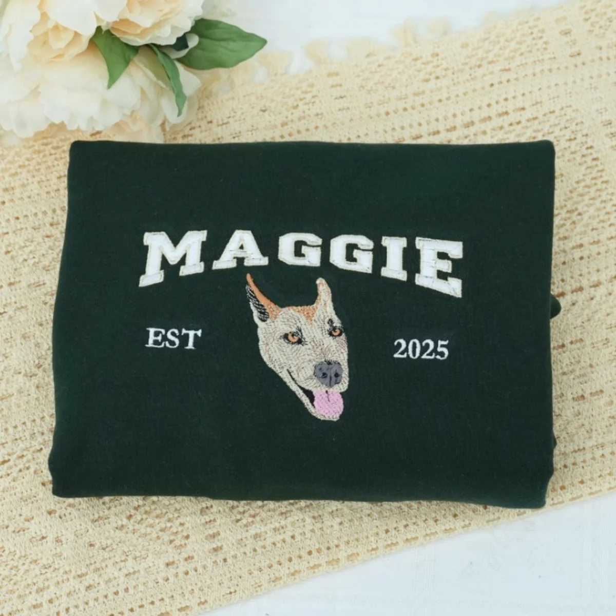 Dog Mom Custom Hoodies - Varsity Style Pet Portrait Embroidered Sweatshirts - Perfect Golden Retriever Gift - Image 7