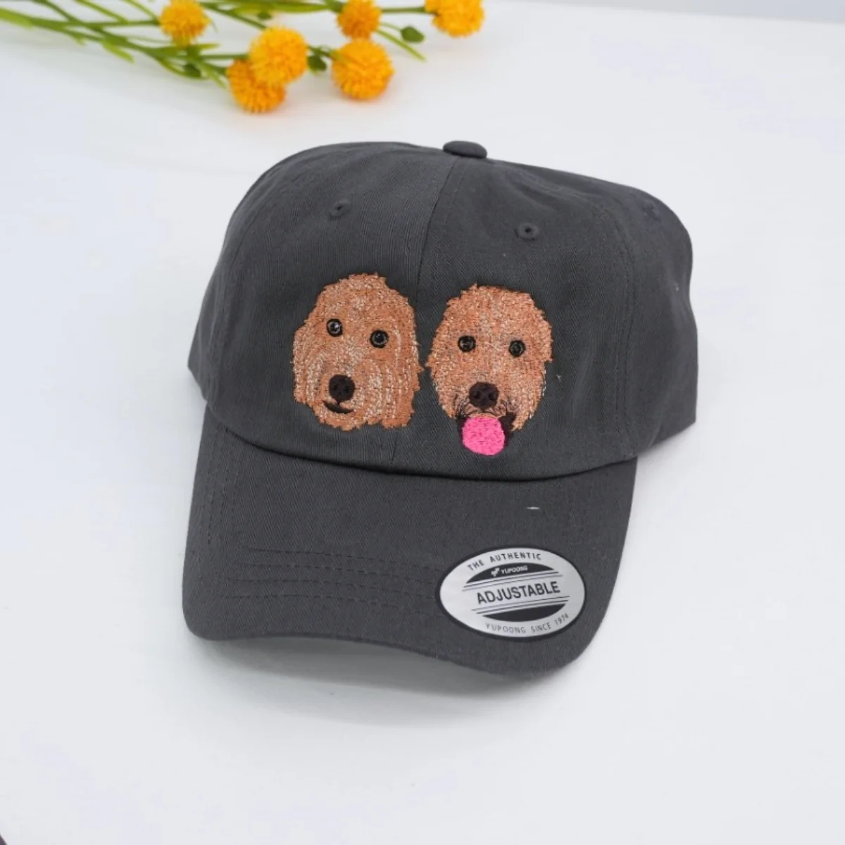 Dual Dog Portrait Embroidered Cap - Multi-Pet Family Accessory - Bonded Dog Pair Gift - Image 2