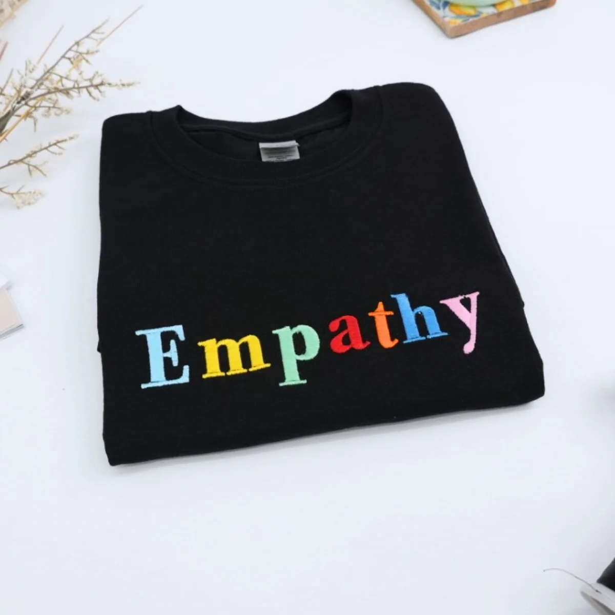 Empathy Custom T-Shirt - Rainbow Embroidered Kindness Shirt - Perfect Teacher Counselor Gift - Image 2