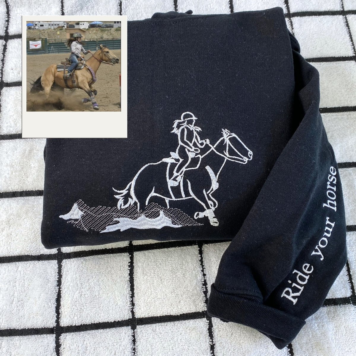 Equestrian Line Art Hoodies - Premium Horse Portrait Embroidered Sweatshirts - Riding Art - Image 2