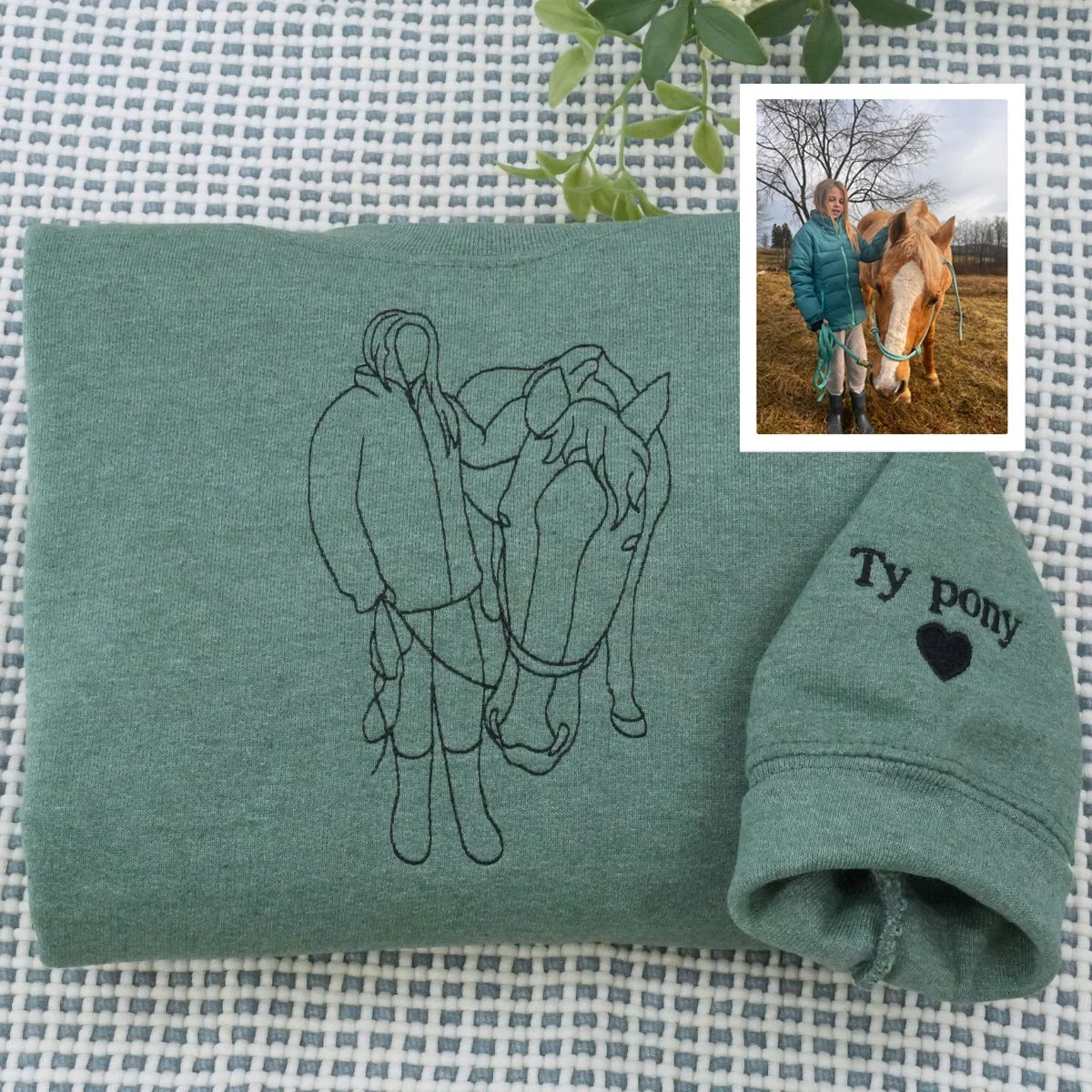 Equestrian Line Art Hoodies - Premium Horse Portrait Embroidered Sweatshirts - Riding Art - Image 3
