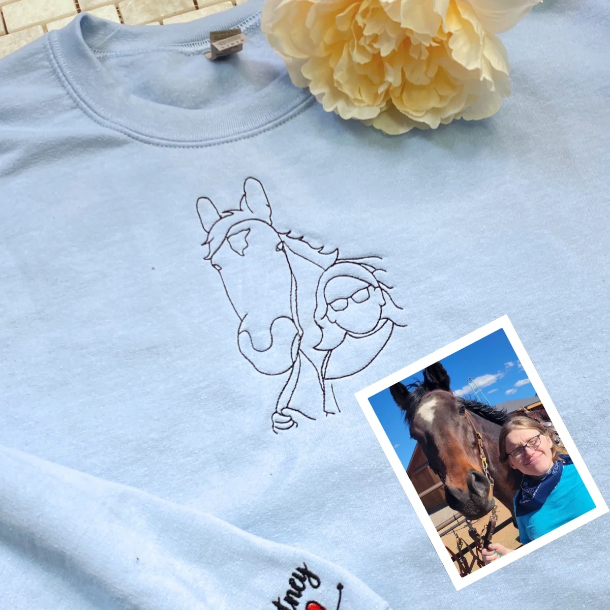 Equestrian Line Art Hoodies - Premium Horse Portrait Embroidered Sweatshirts - Riding Art - Image 4