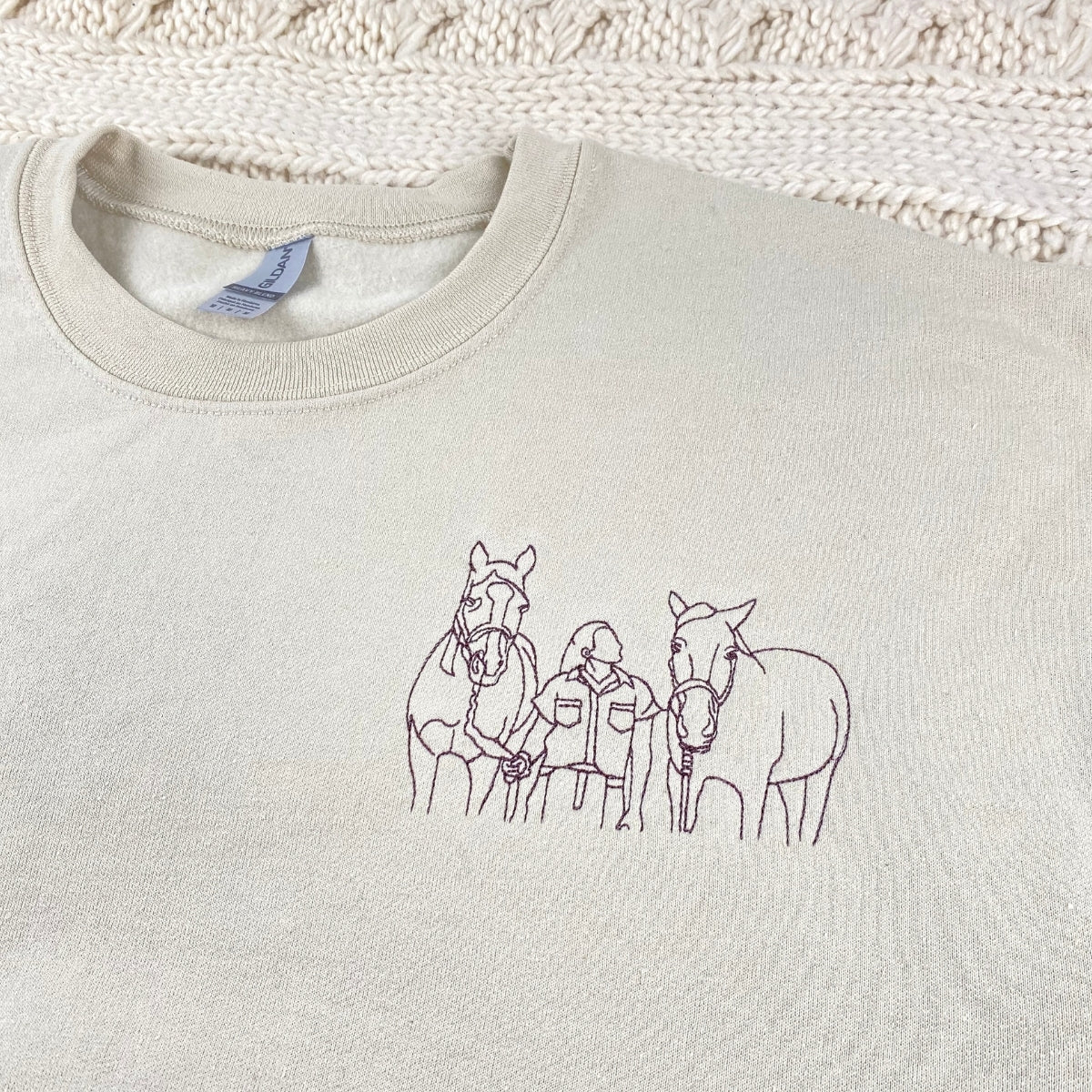 Equestrian Line Art Hoodies - Premium Horse Portrait Embroidered Sweatshirts - Riding Art - Image 7