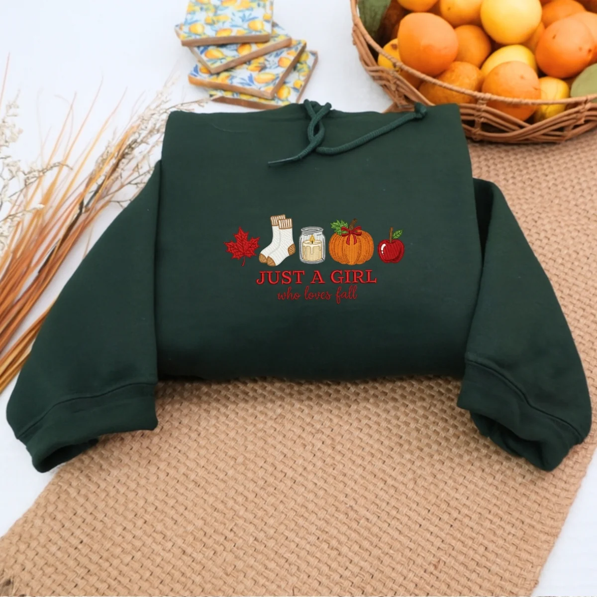 Fall Girl Hoodie - Just a Girl Who Loves Fall Embroidered Sweatshirt - Autumn Gift - Image 3
