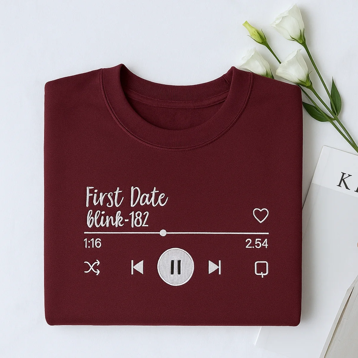 First Date Song Hoodies - Custom Couple Music Player Embroidered Sweatshirts - Anniversary Gift - Image 4