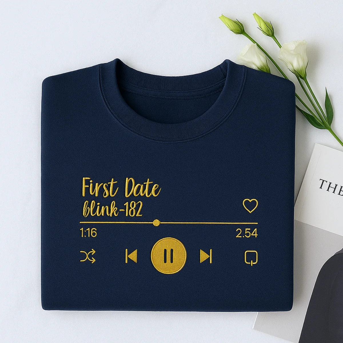 First Date Song Hoodies - Custom Couple Music Player Embroidered Sweatshirts - Anniversary Gift - Image 5