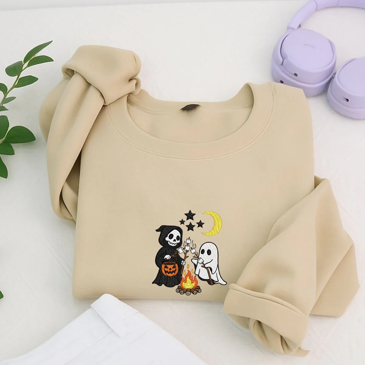 Halloween Campfire Custom Sweatshirts - Spooky Friends Embroidered Apparel - Perfect Halloween Gift - Image 5