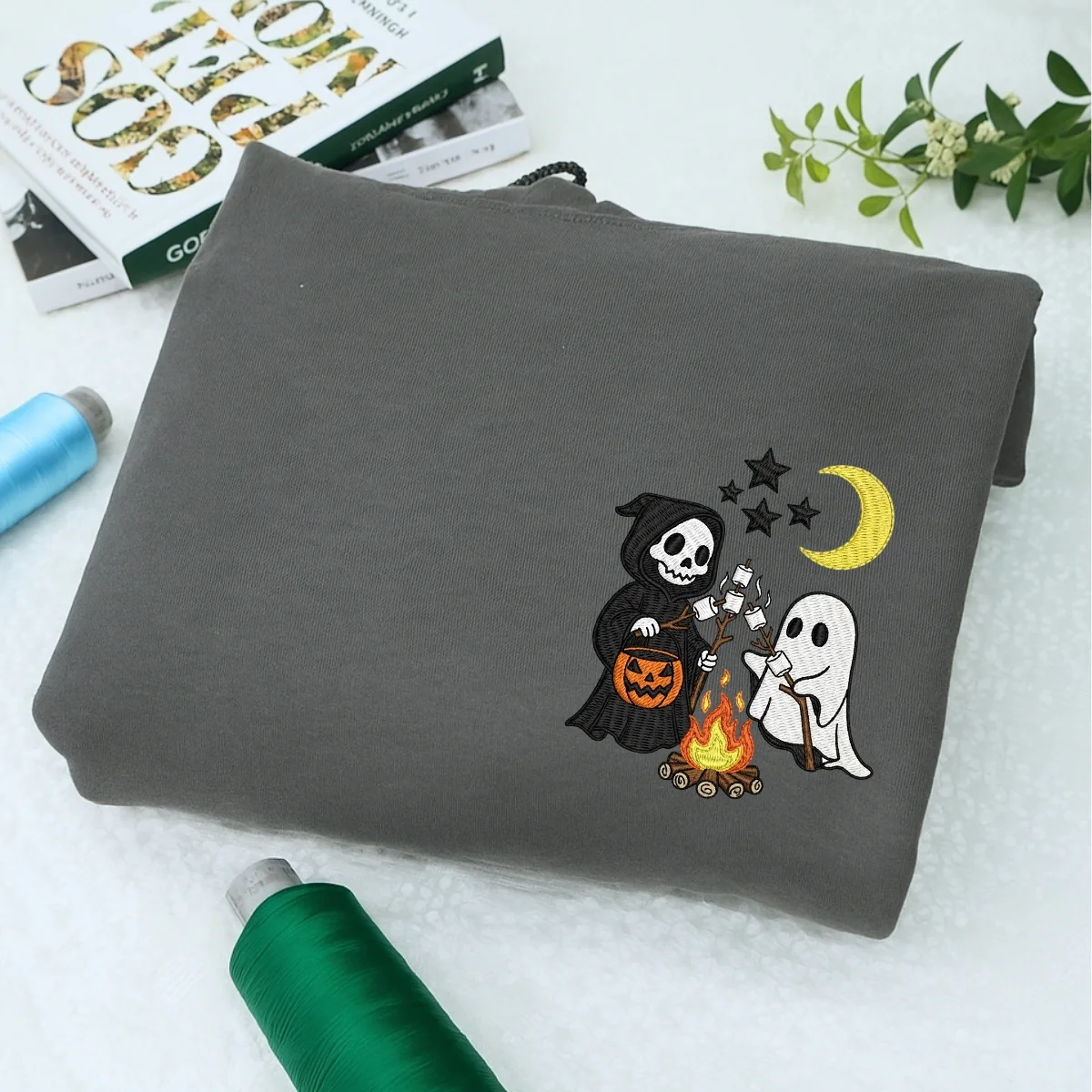 Halloween Campfire Custom Sweatshirts - Spooky Friends Embroidered Apparel - Perfect Halloween Gift - Image 6
