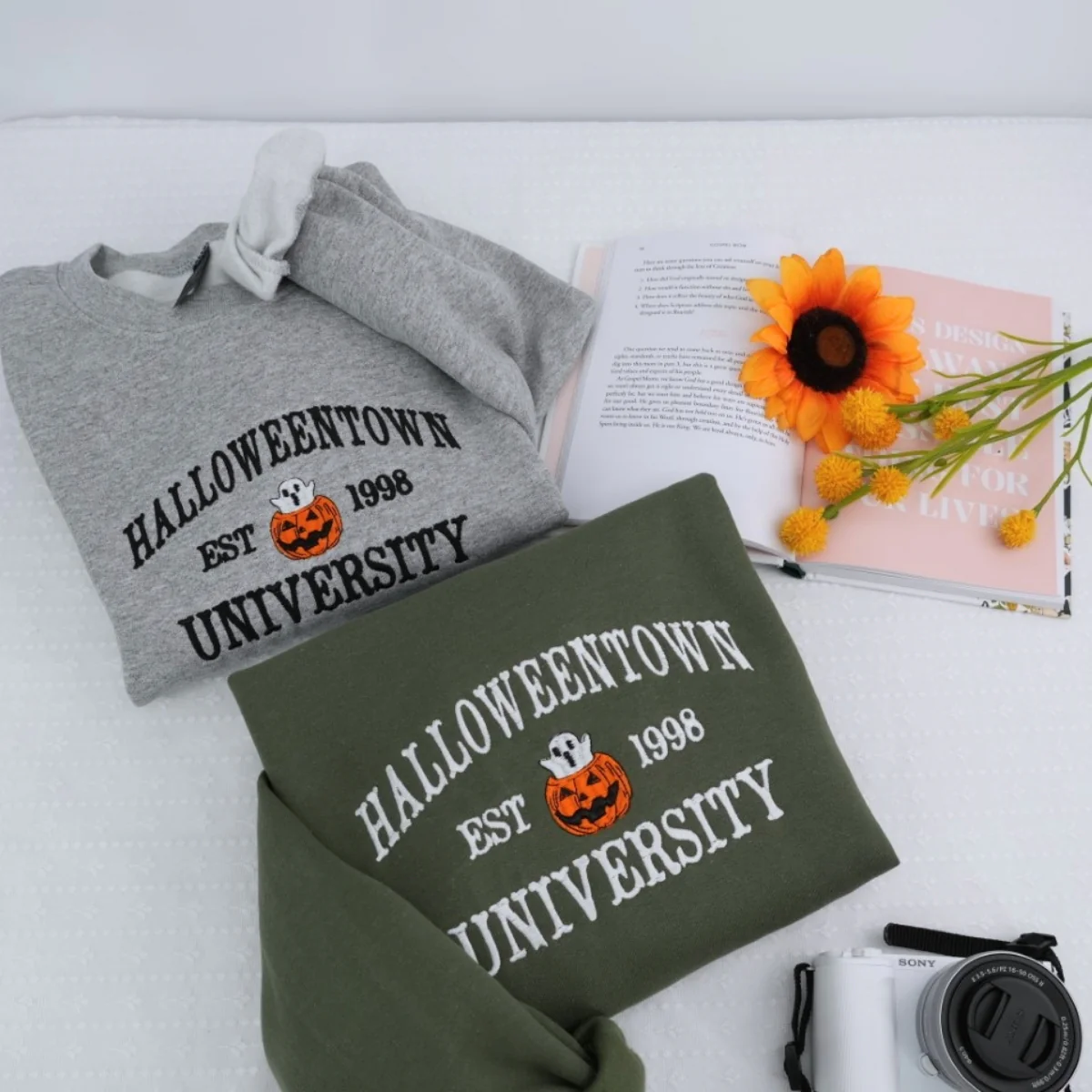Halloween College Hoodie - Embroidered Pumpkin University Sweatshirt - Vintage Campus Halloween Apparel - Image 6