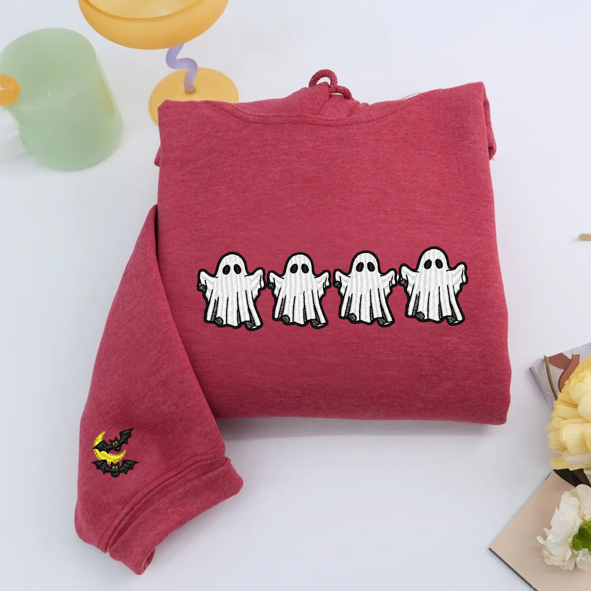 Halloween Custom Hoodies - Ghost & Bat Embroidered Sweatshirts - Perfect Spooky Season Gift - Image 2