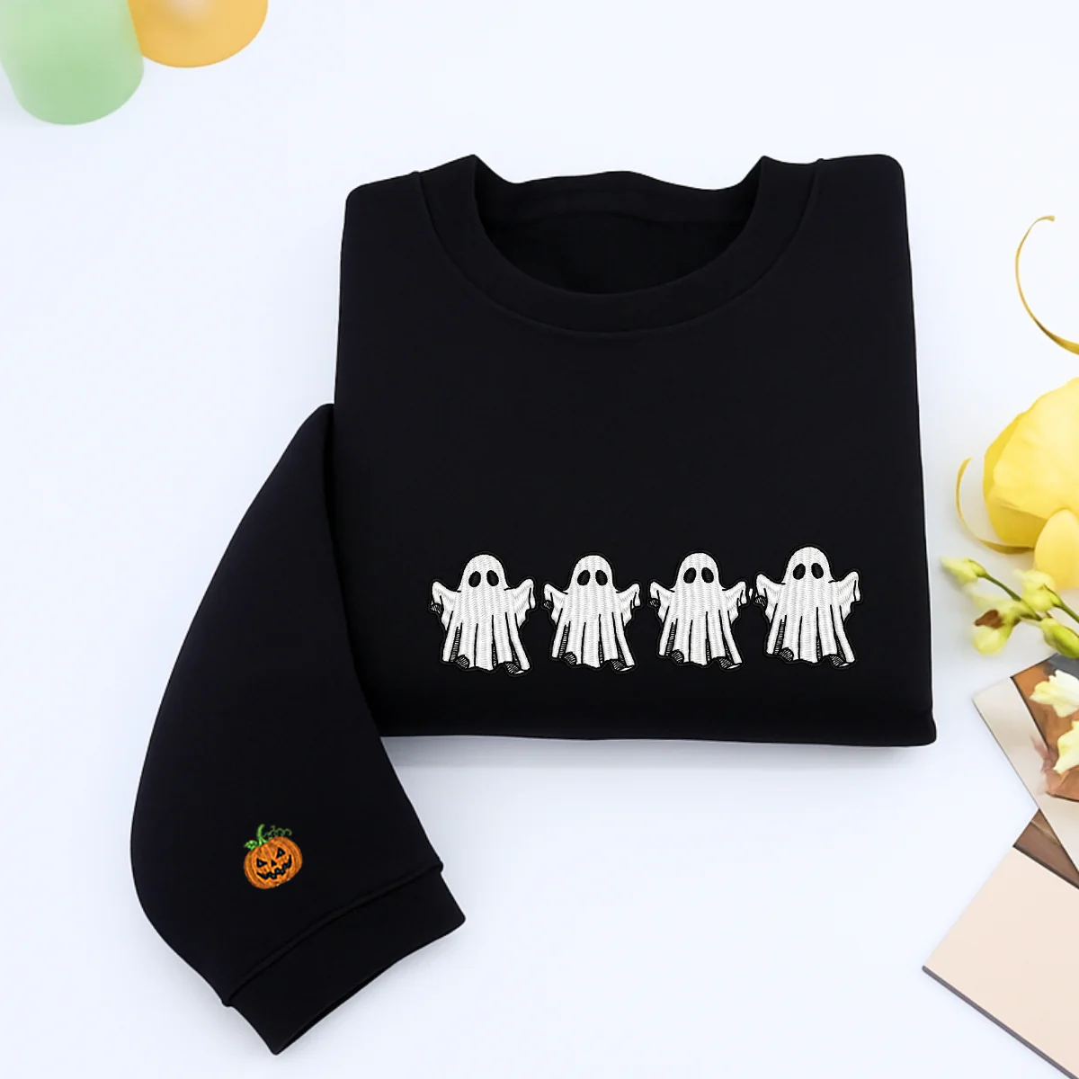 Halloween Custom Hoodies - Ghost & Bat Embroidered Sweatshirts - Perfect Spooky Season Gift - Image 3