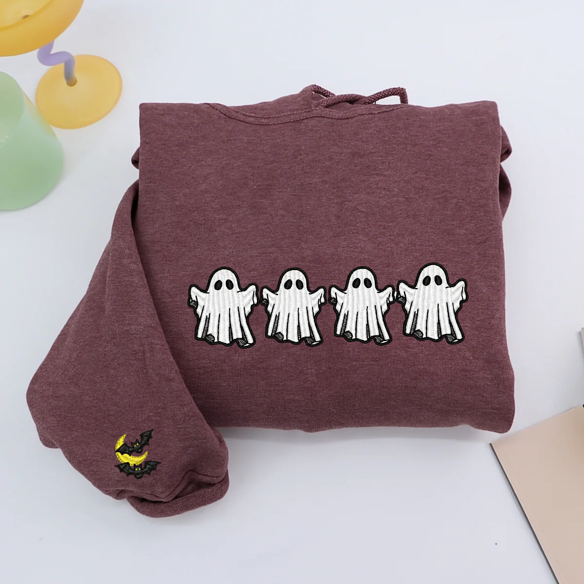 Halloween Custom Hoodies - Ghost & Bat Embroidered Sweatshirts - Perfect Spooky Season Gift - Image 4