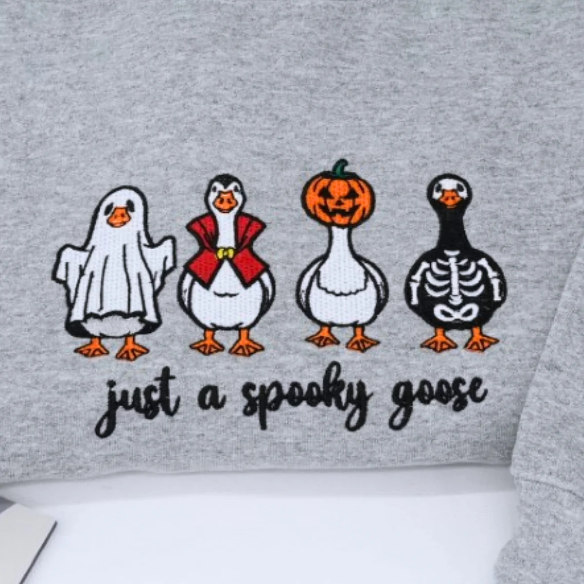 Halloween Custom Sweatshirts - Spooky Goose Embroidered Design - Cute Halloween Apparel - Image 2