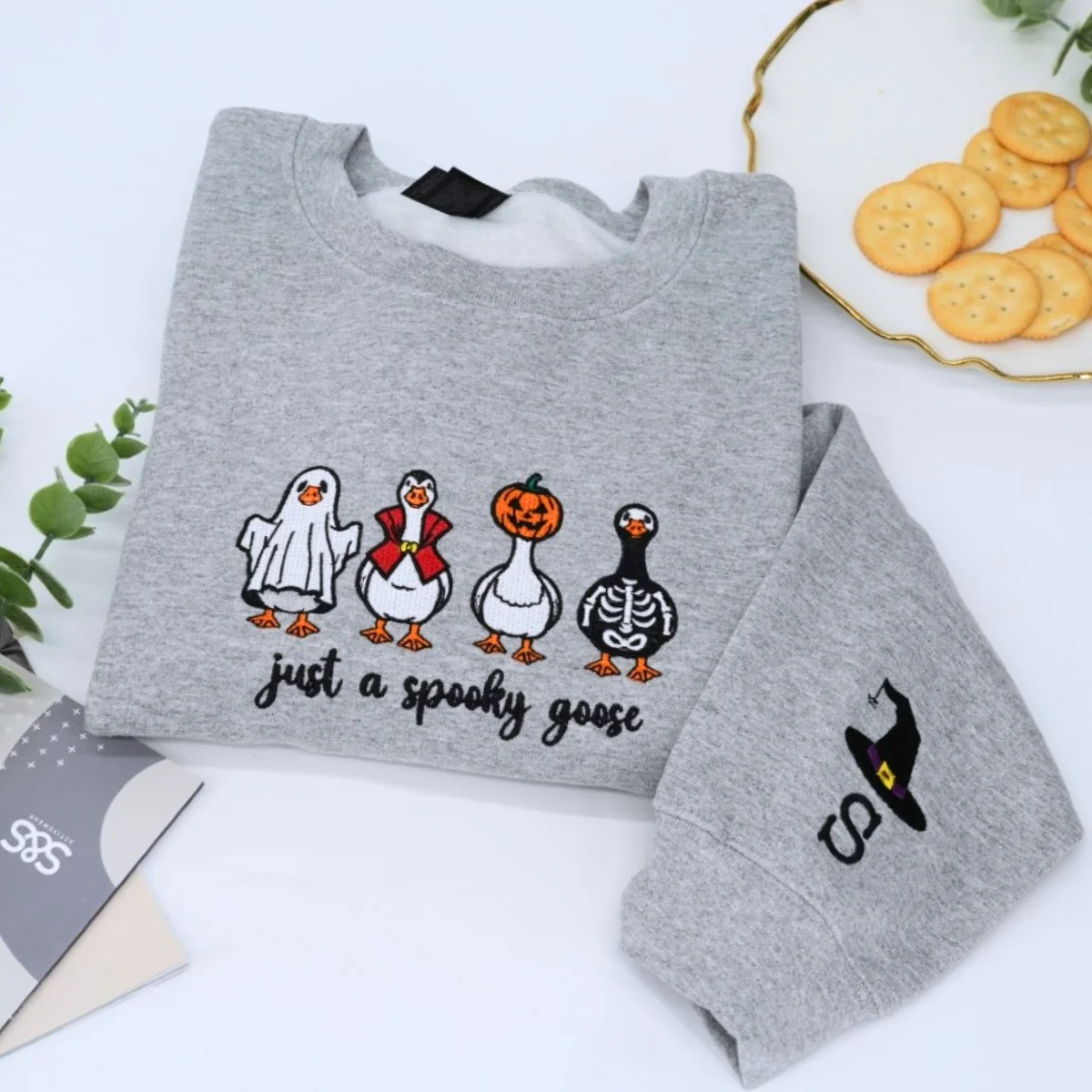 Halloween Custom Sweatshirts - Spooky Goose Embroidered Design - Cute Halloween Apparel - Image 6